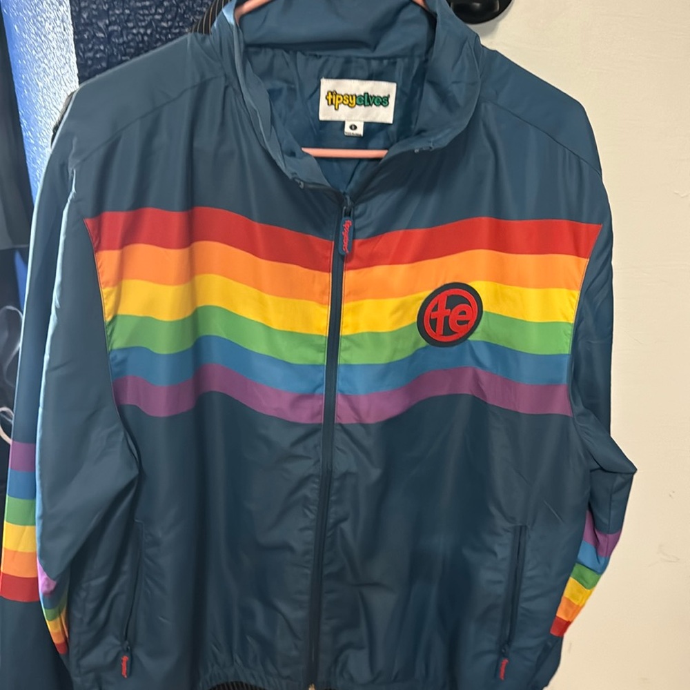 Tipsy elves rainbow windbreaker jacket size small